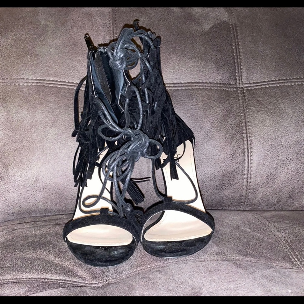 Black Fringe Sandals